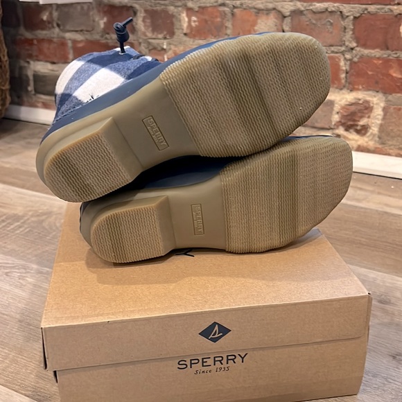 Sperry women’s saltwater Buffalo check duck boot Buffalo plaid wool shaft navy - Picture 12 of 13